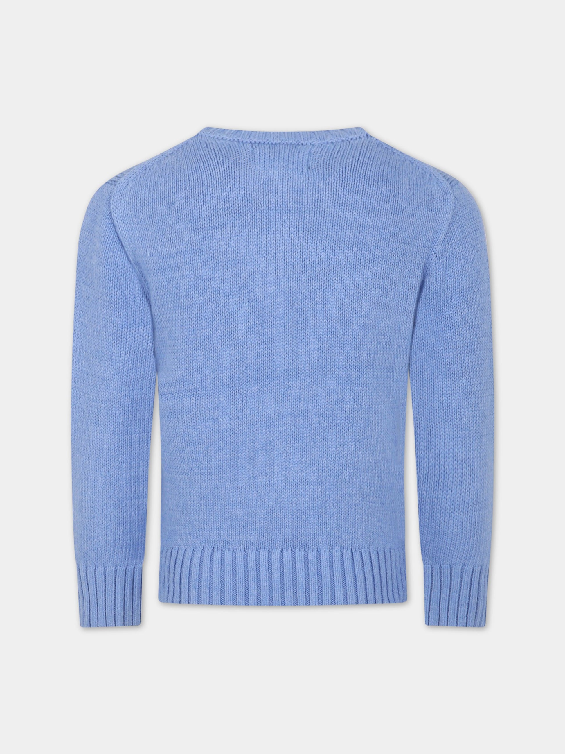 Maglione celeste per bambino con orso e logo,Ralph Lauren Kids,900999001