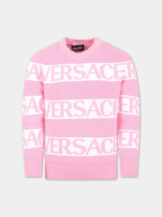 Maglione rosa per bambina con logo,Versace,1008057 1A05822 2PH20