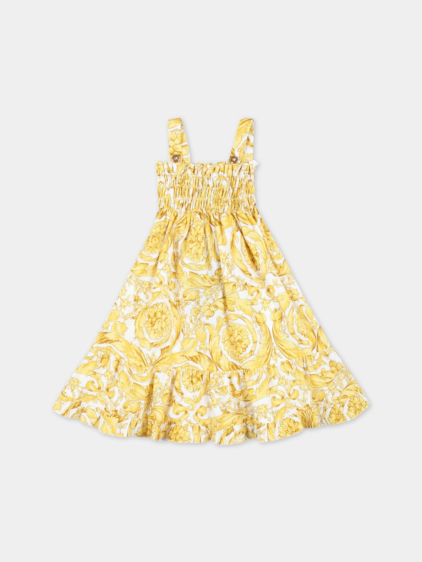 Vestito bianco e dorato per neonata con pattern Barocco,Versace,1000050 1A02460 5W050