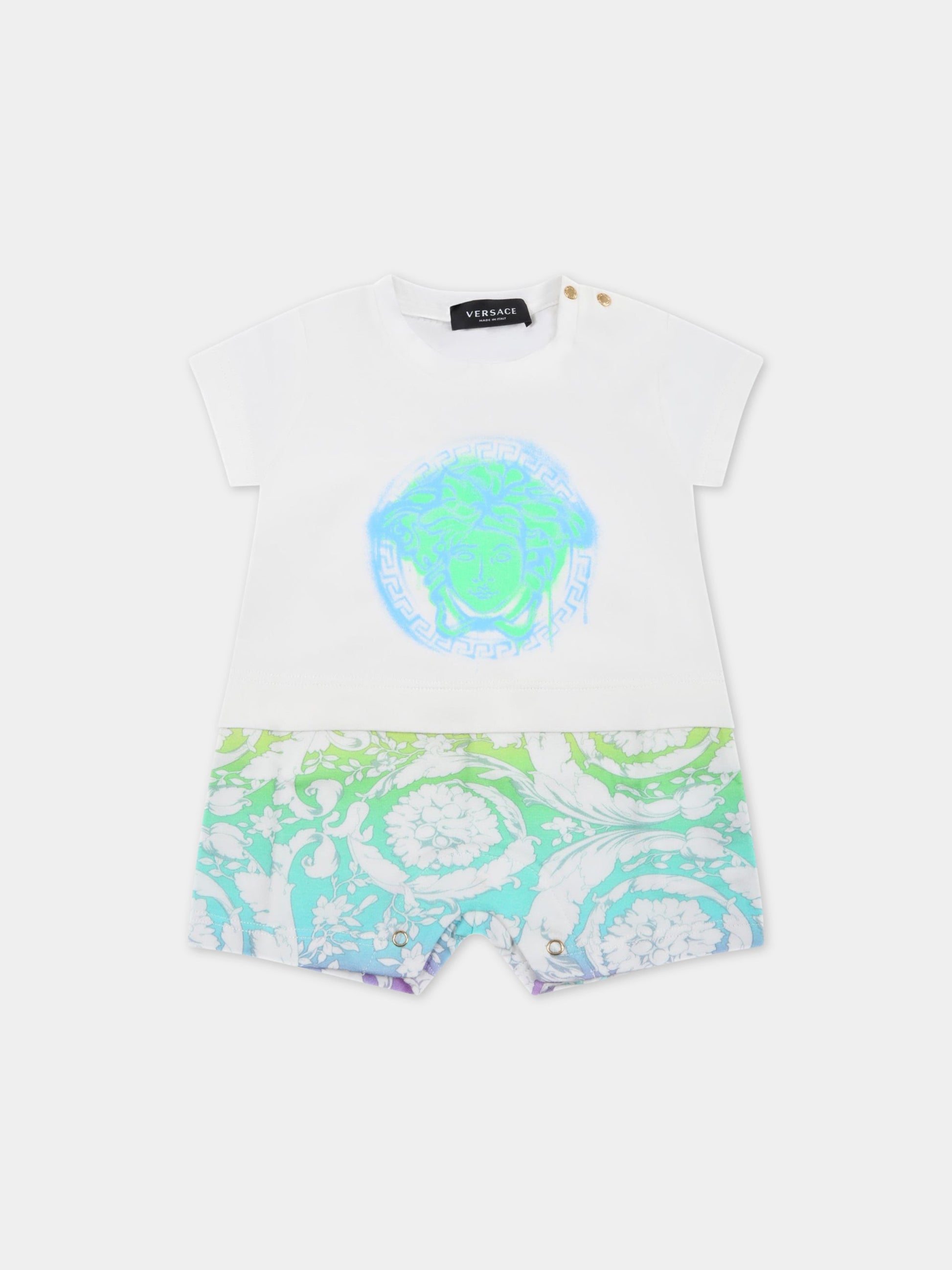Pagliaccetto multicolor per neonato con stampa barocco e Medusa,Versace,1002648 1A06262 6W080