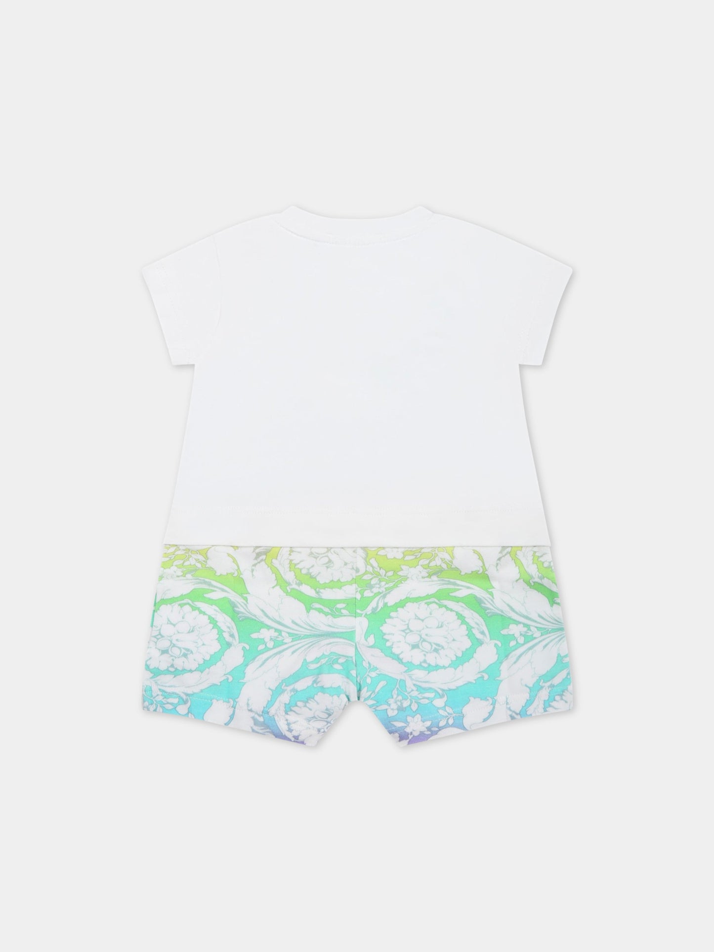 Pagliaccetto multicolor per neonato con stampa barocco e Medusa,Versace,1002648 1A06262 6W080