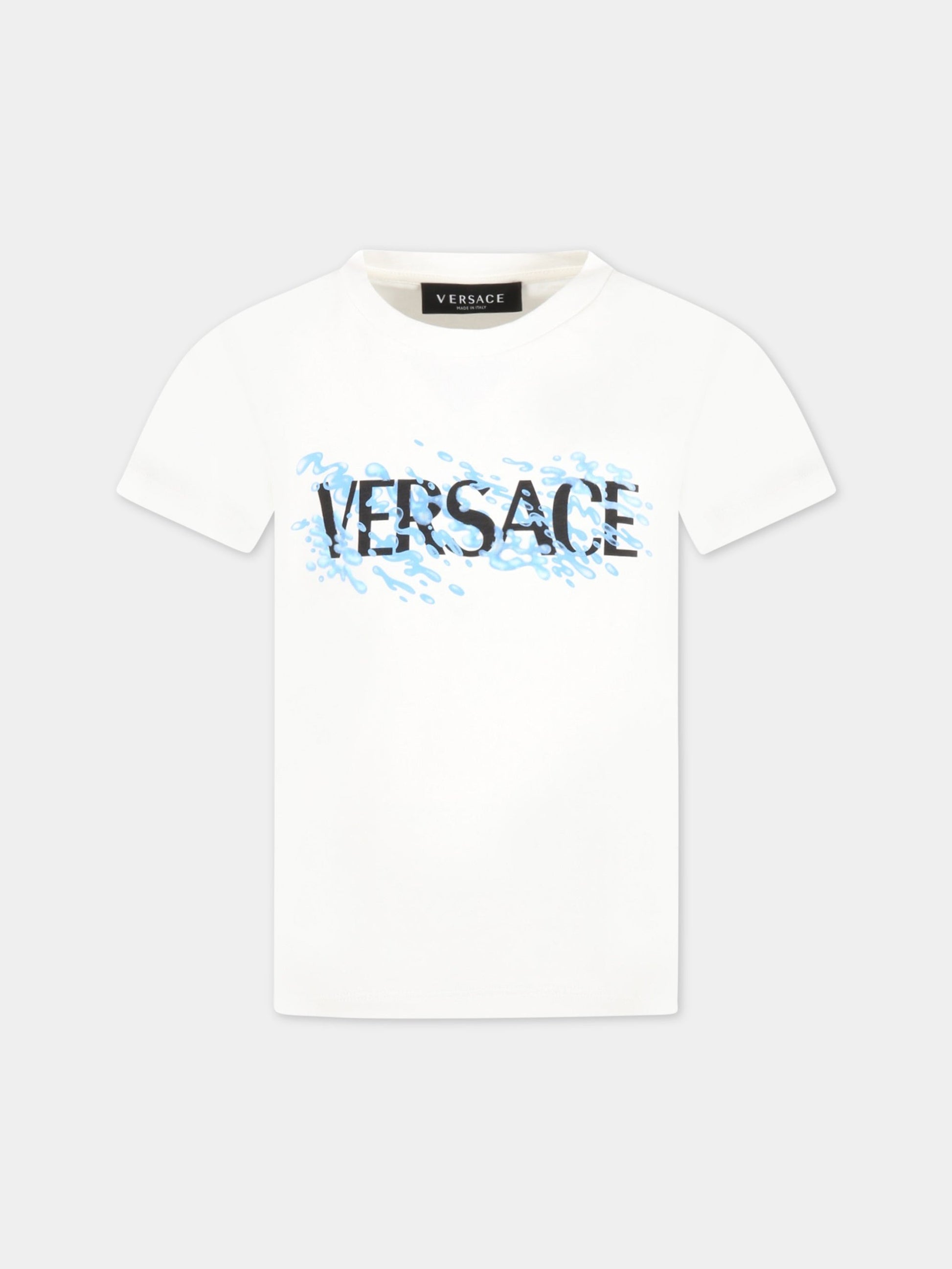 T-shirt bianca per bambino con logo nero,Versace,1000239 1A06516 6W790