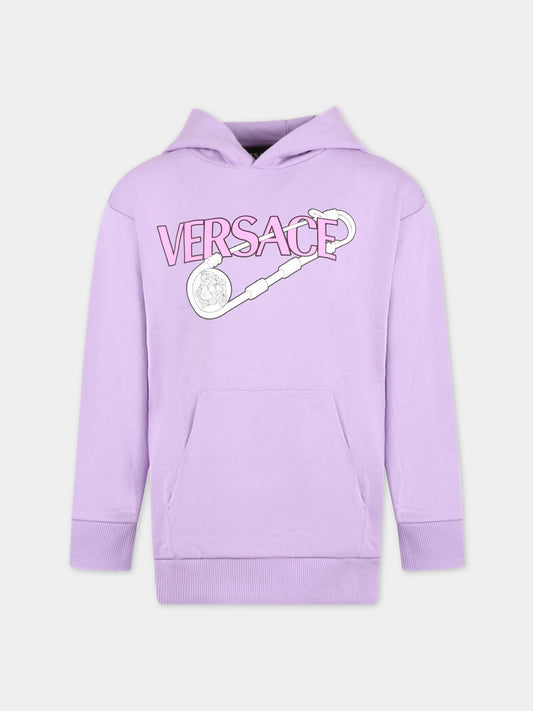 Felpa viola per bambina con logo e Spilla Safety,Versace,1007359 1A04697 2L690