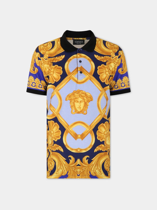 Polo multicolor per bambino con stampa barocco,Versace,1000126 1A06506 5U670