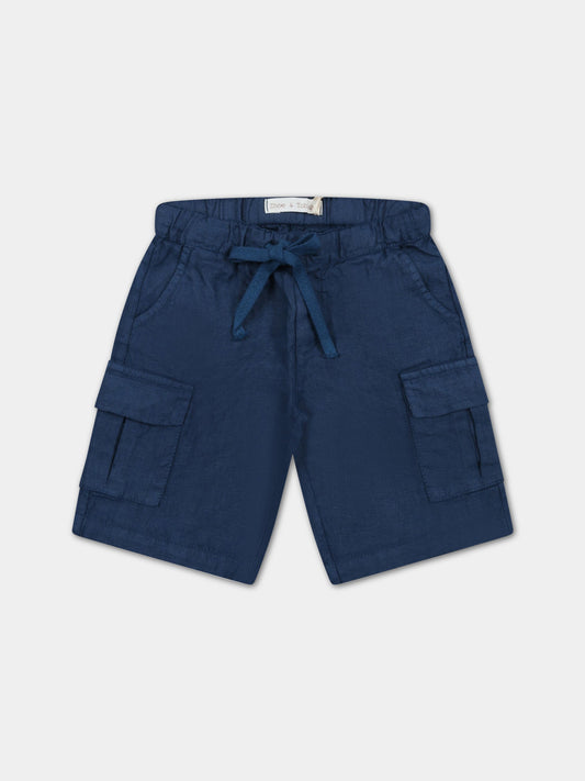 Bermuda blu per neonato in lino,Zhoe & Tobiah,LIN4 11