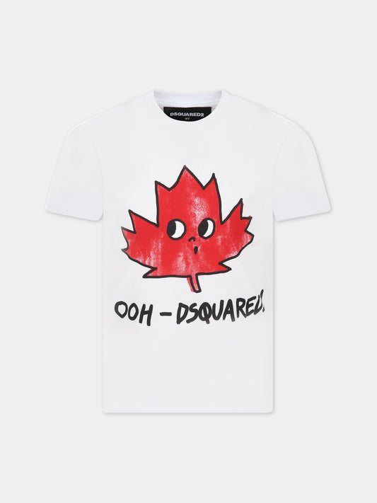 T-shirt bianca per bambino con logo e stampa,Dsquared2,DQ1625 D004G DQ100