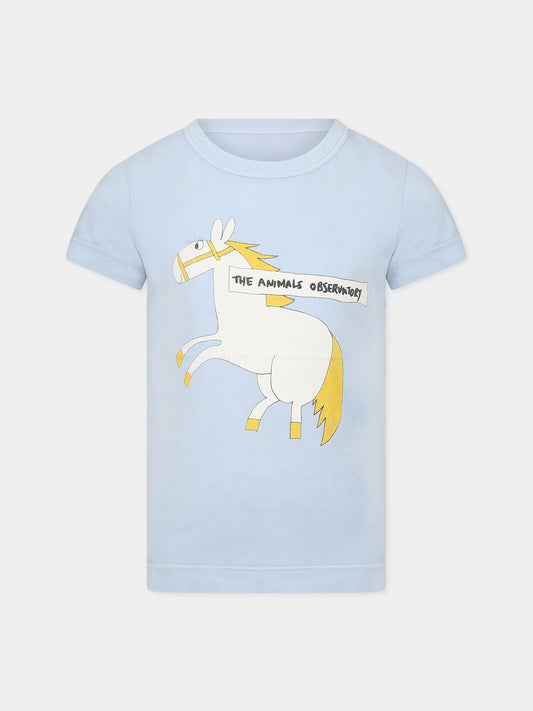 T-shirt celeste per bambini con stampa e logo,The Animals Observatory,S23003 256 BS