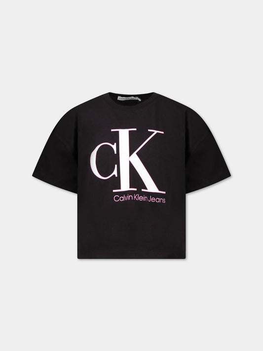 T-shirt nera per bambina con logo,Calvin Klein Kids,CKIG0IG01939 IG0IG01939 BEH