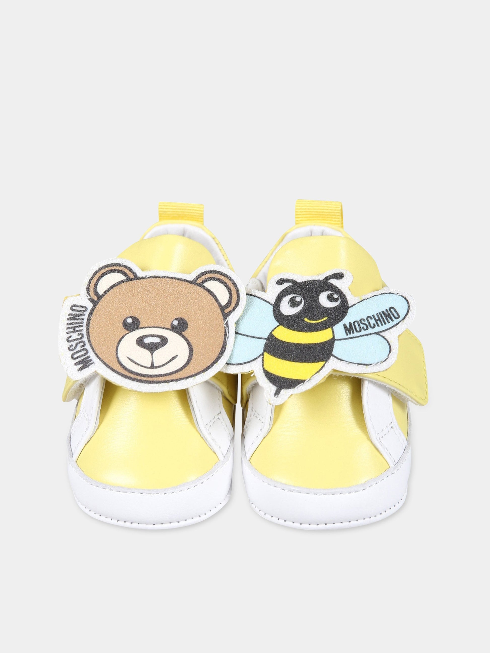 Sneakers gialle per neonata con Teddy Bear, ape e logo,Moschino Kids,74268 3