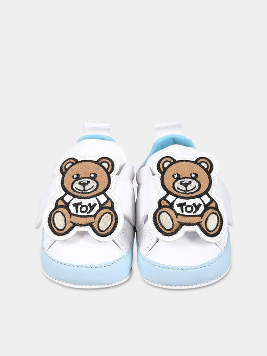 Sneakers bianche per neonato con logo e Teddy Bear,Moschino Kids,74270 2