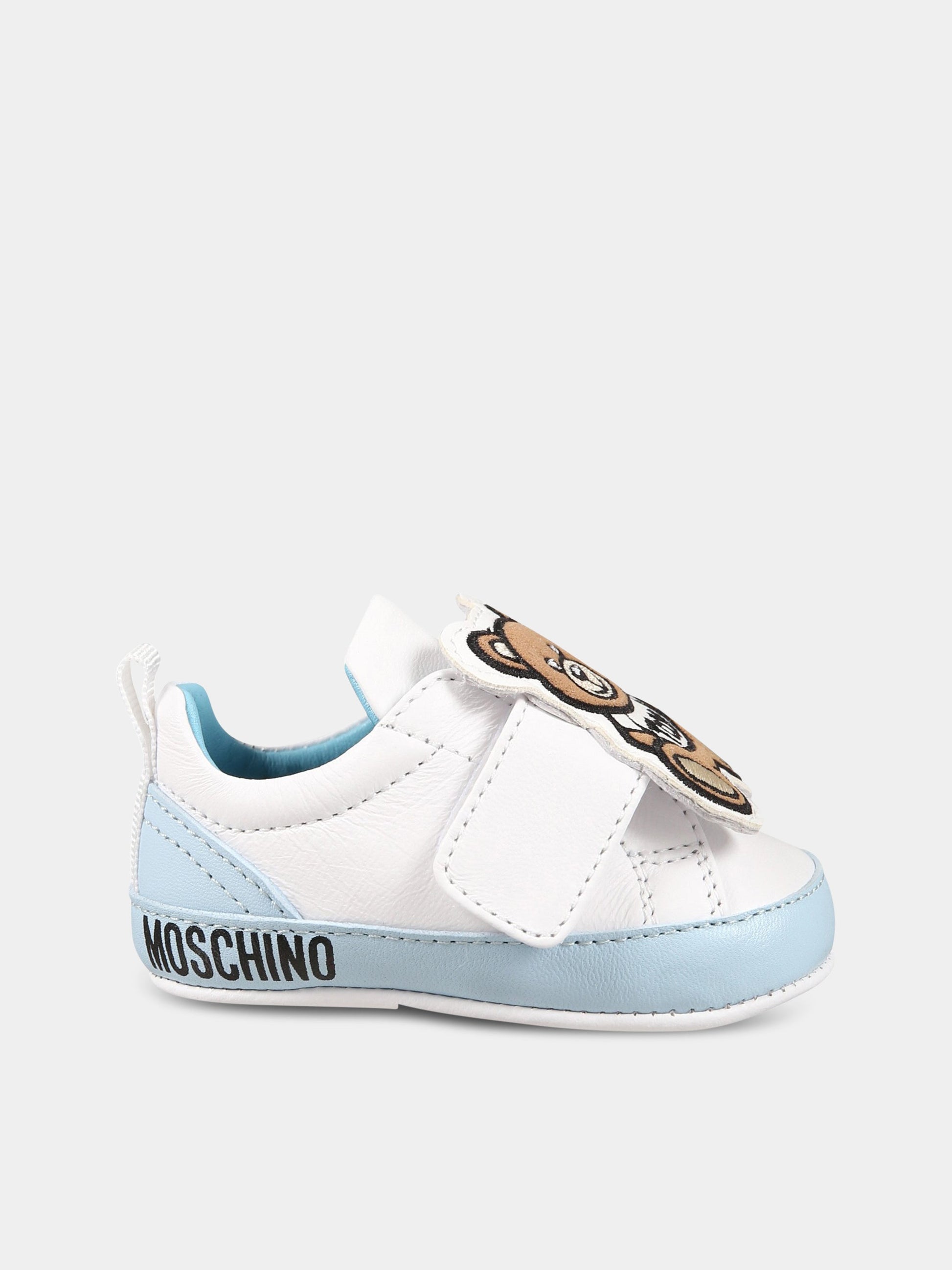 Sneakers bianche per neonato con logo e Teddy Bear,Moschino Kids,74270 2