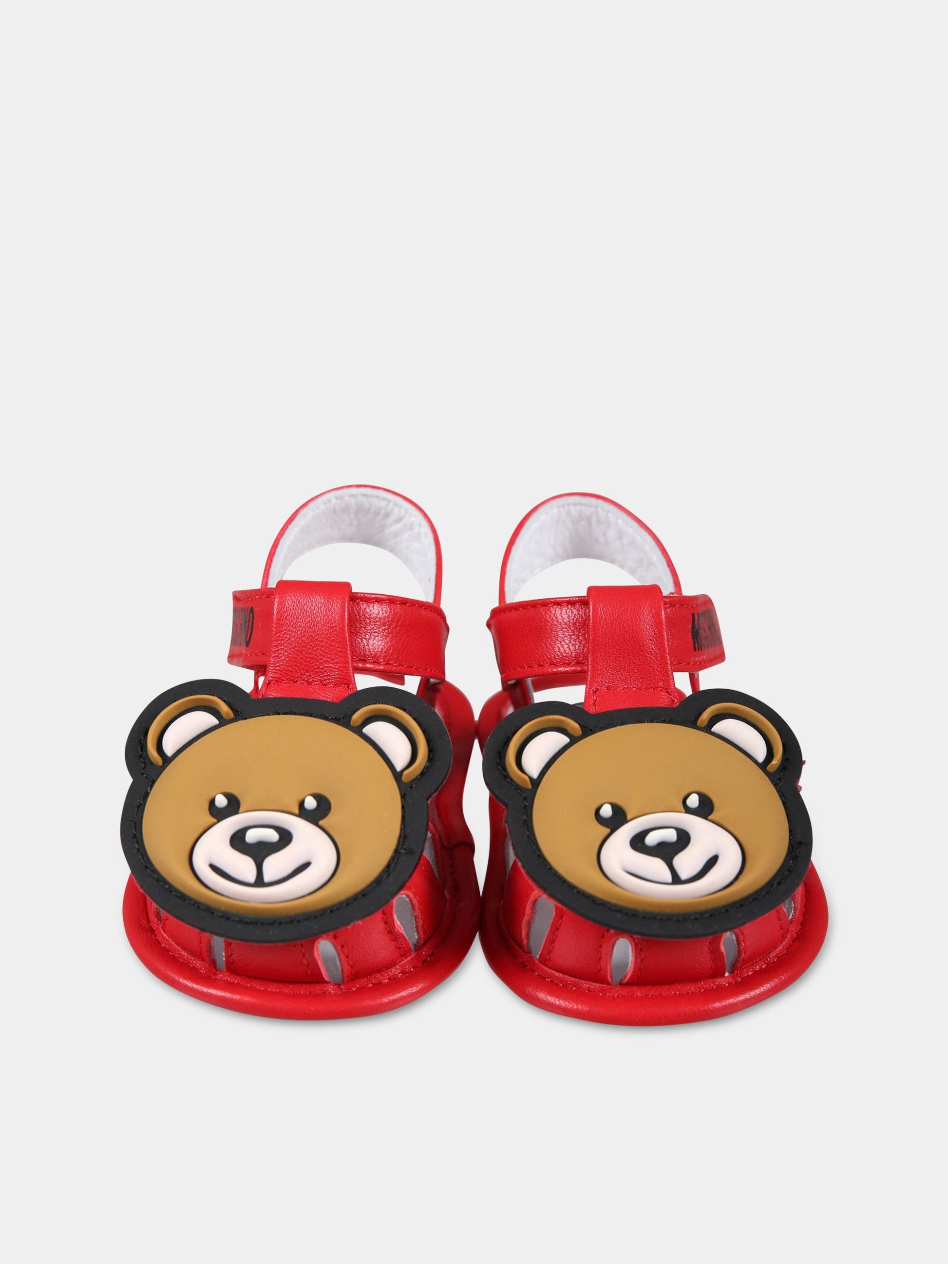 Sandali rossi per neonati con Teddy Bear e logo,Moschino Kids,74257