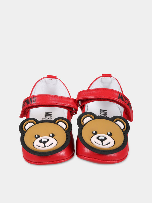 Ballerine rosse per neonata con Teddy Bear e logo,Moschino Kids,74262