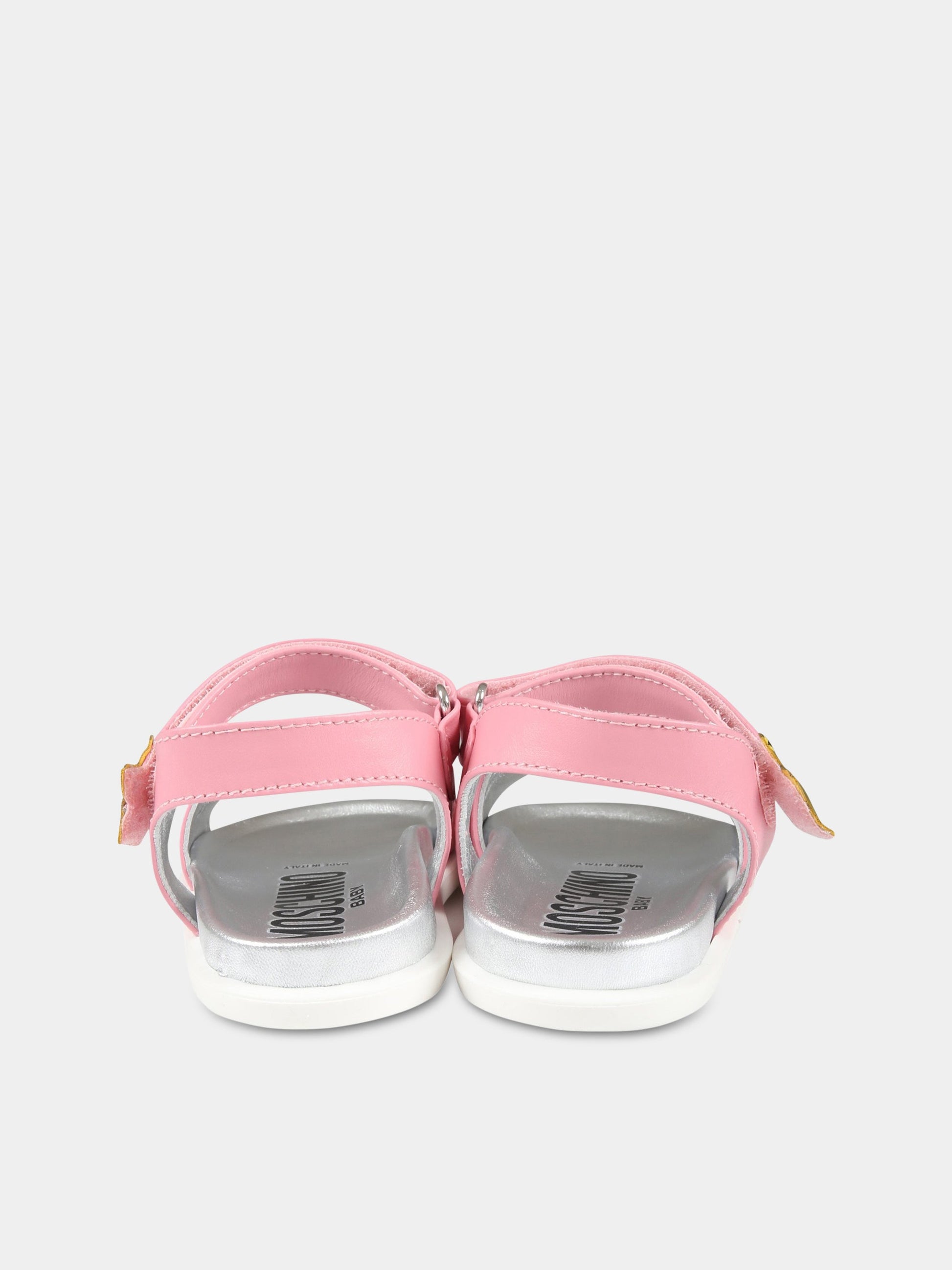 Sandali rosa per bambina con logo multicolor e stella,Moschino Kids,74324 1