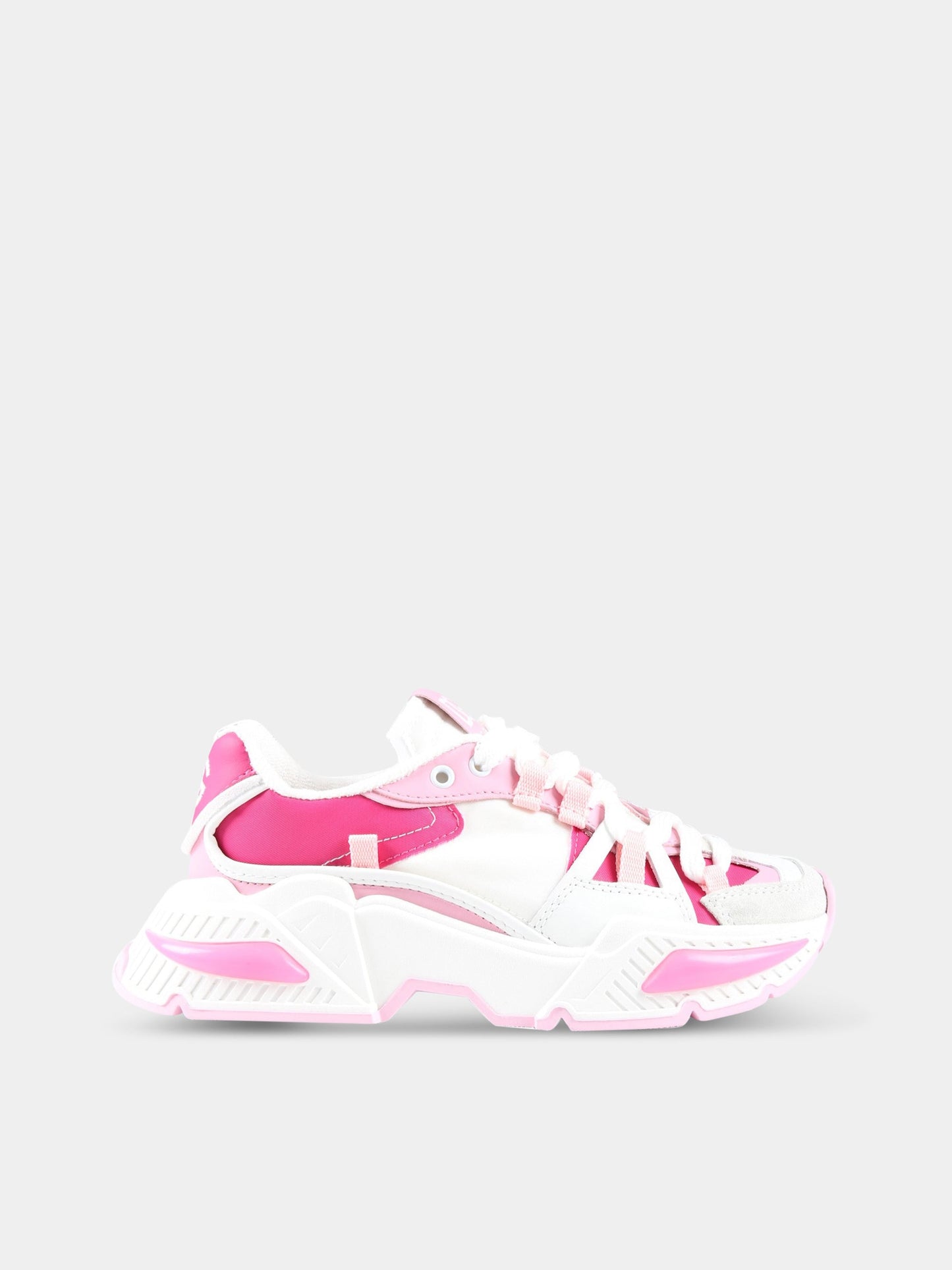 Sneakers bianche per bambina con dettagli rosa e fucsia,Dolce & Gabbana Kids,DA5118 AA399 8V436