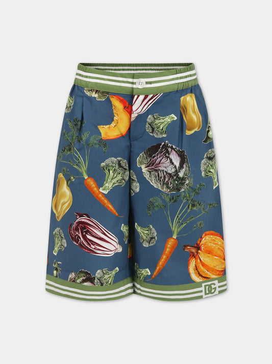 Shorts multicolor per bambino con stampa iconica e logo,Dolce & Gabbana Kids,L43Q12 G7I0N HB4NQ