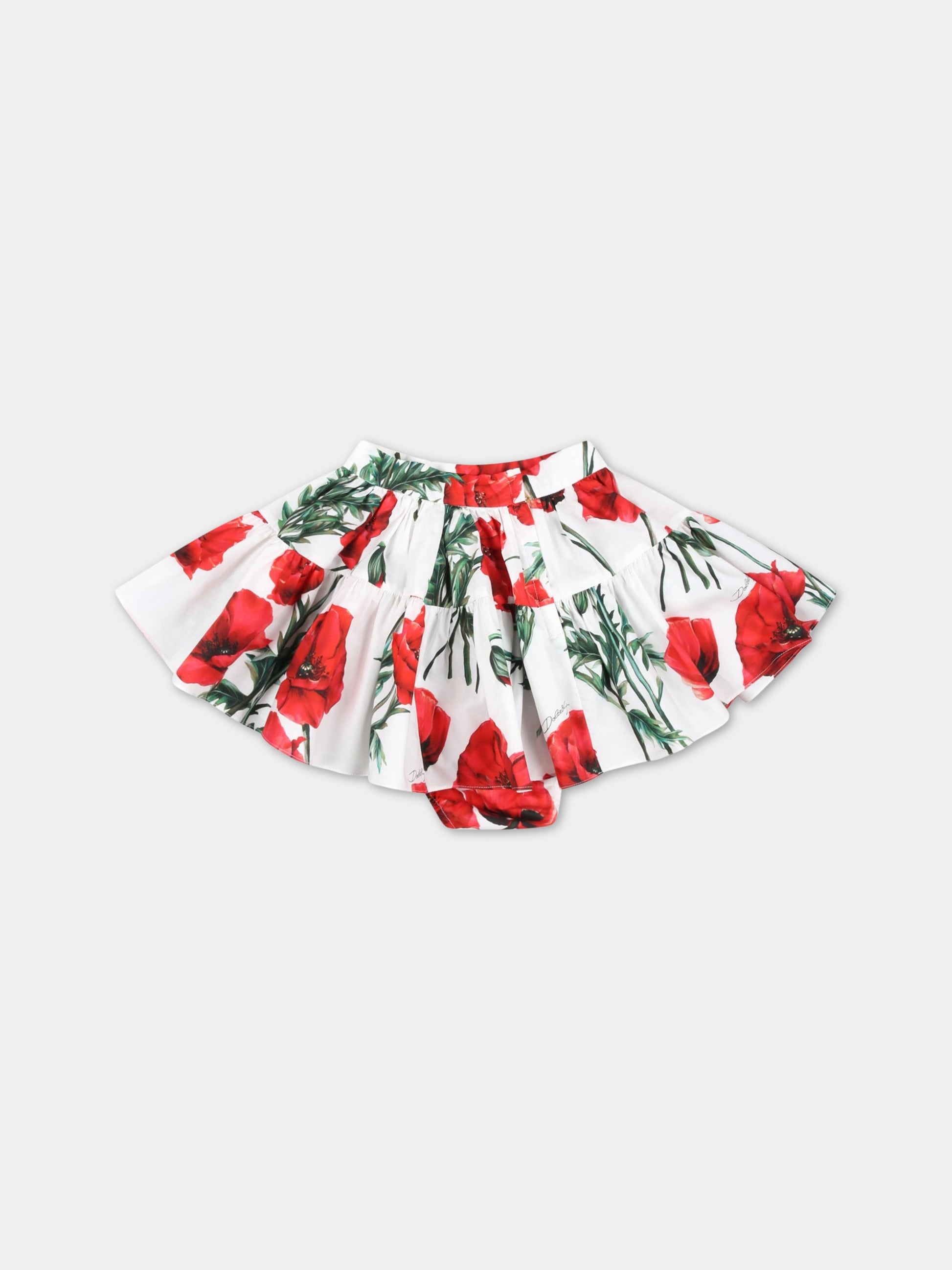 Gonna bianca per neonata con papaveri,Dolce & Gabbana Kids,L24I49 HS5O1 HA3VN