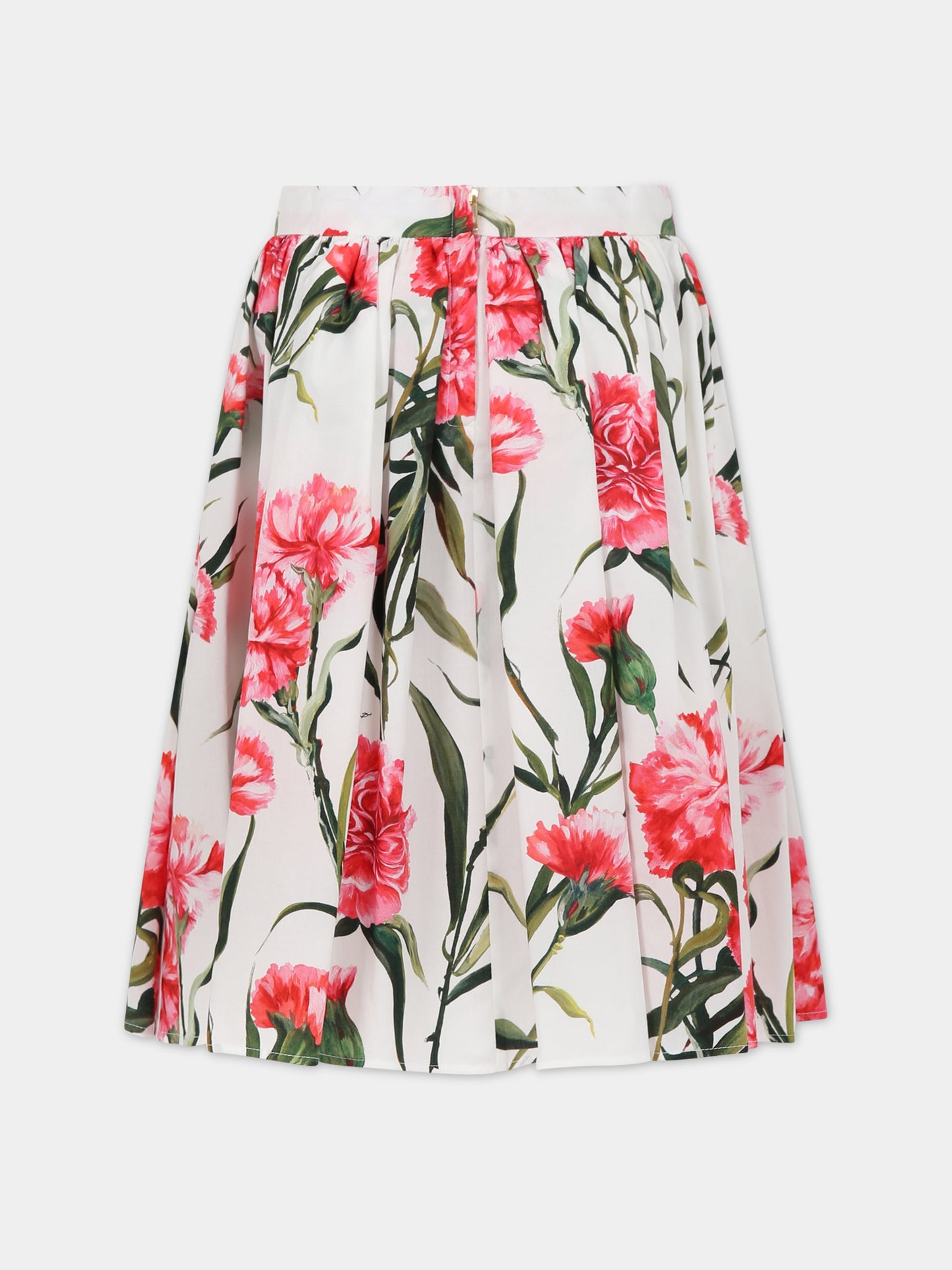 Gonna bianca per bambina con stampa garofani e logo,Dolce & Gabbana Kids,L54I48 HS5O0 HA3VL