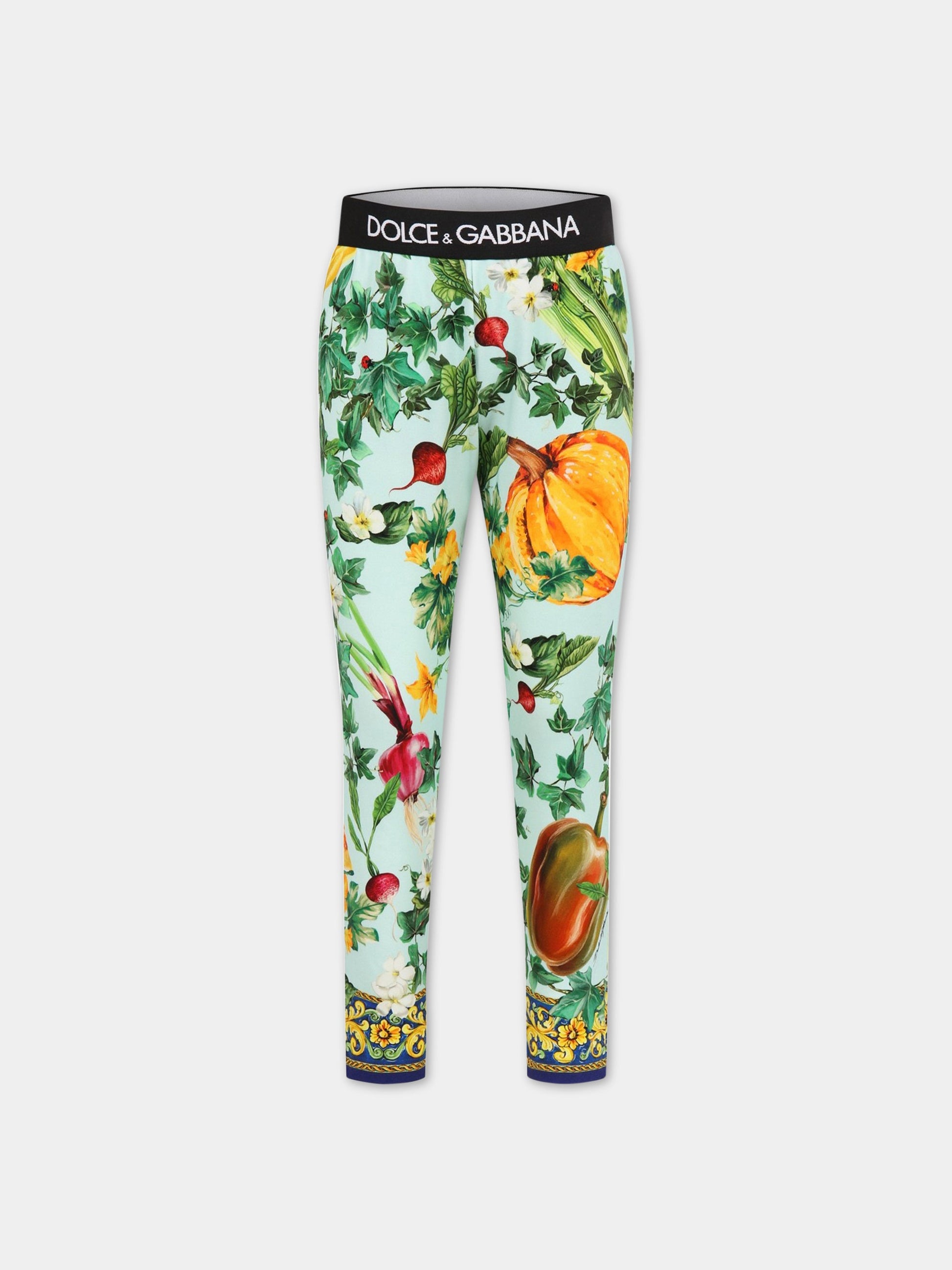 Pantaloni multicolor per bambina con iconica stampa e logo,Dolce & Gabbana Kids,L5JP3J G7I0R HC4NJ