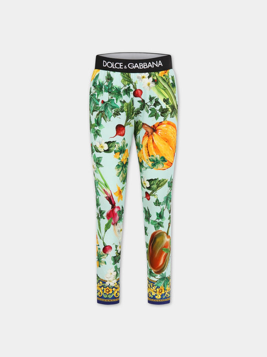 Pantaloni multicolor per bambina con iconica stampa e logo,Dolce & Gabbana Kids,L5JP3J G7I0R HC4NJ