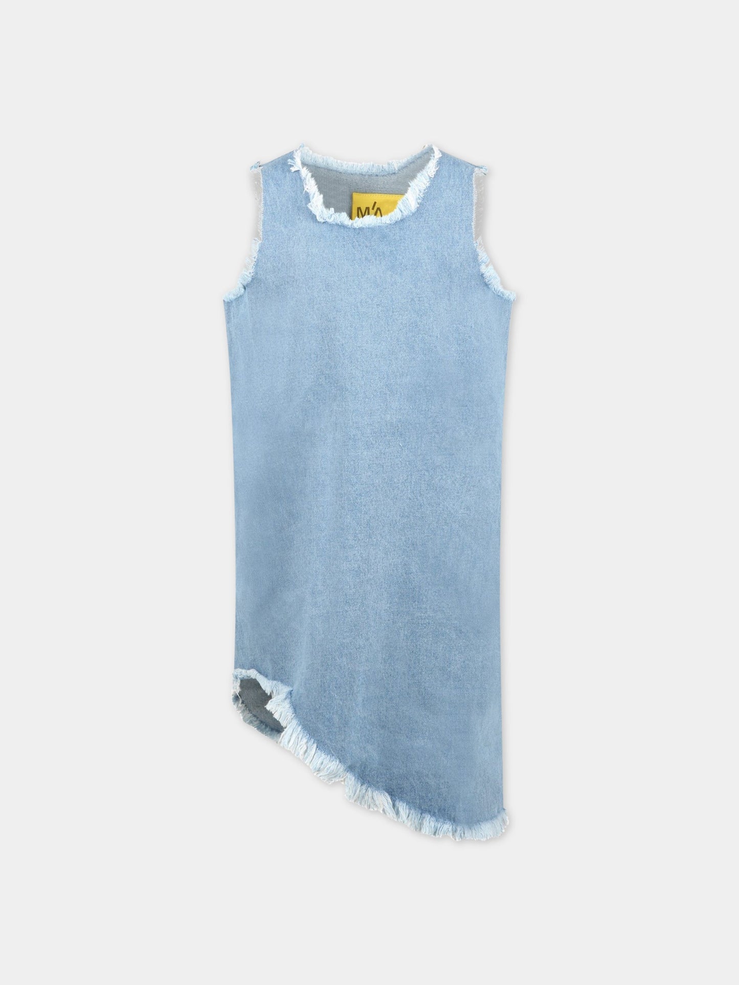 Vestito celeste per bambina con patch logato,Marques Almeida,SS23COREDR0219DNM BABY BLUE