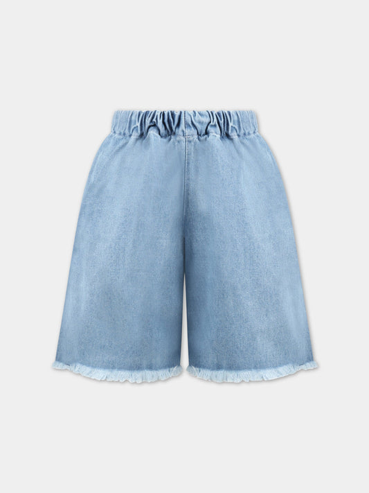 Shorts celesti per bambina con patch logato,Marques Almeida,SS23CORETR0171DNM BABY BLUE