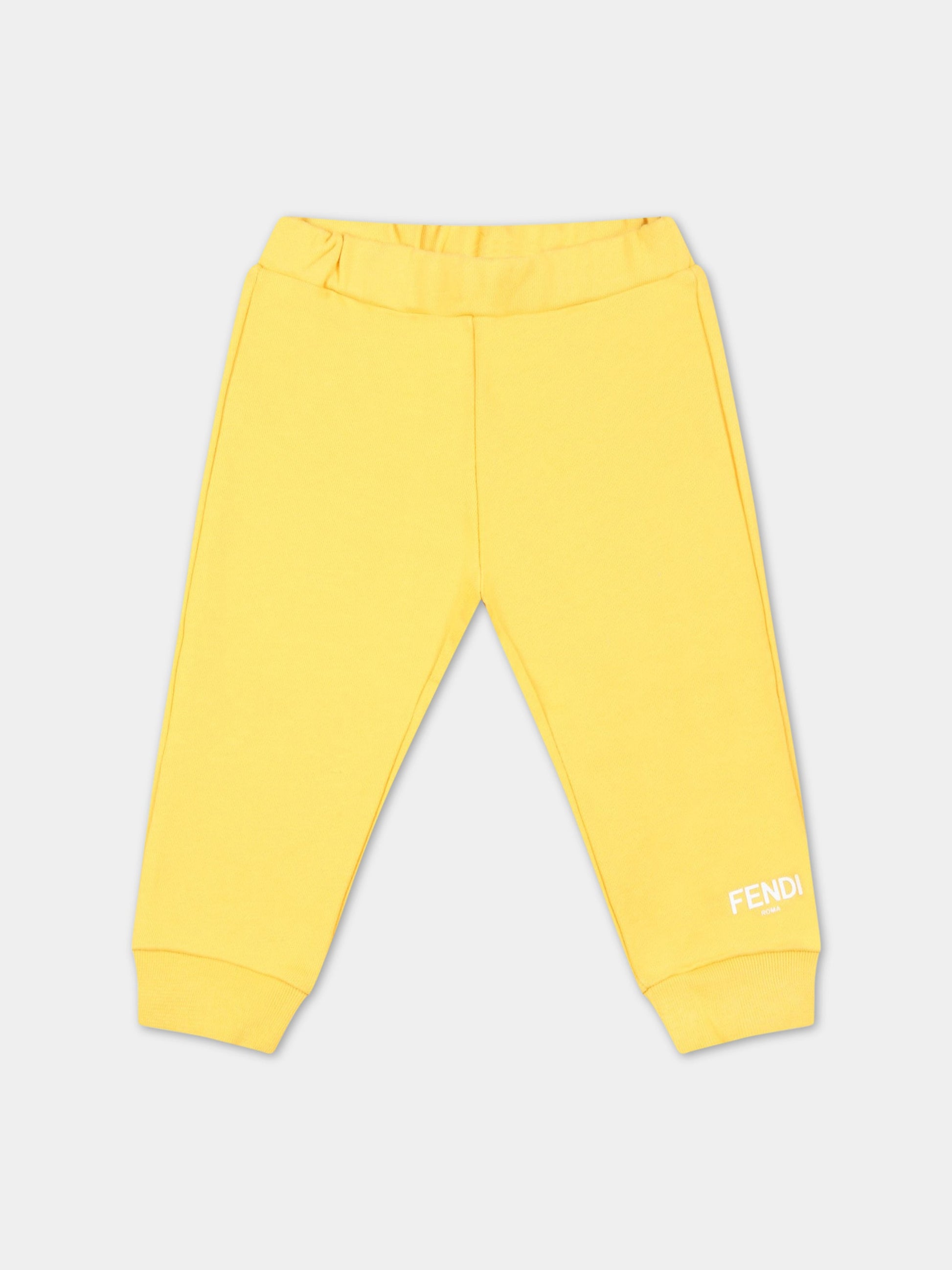 Pantaloni gialli da tuta per neonati con logo bianco,Fendi Kids,BUF070 5V0 F08HW