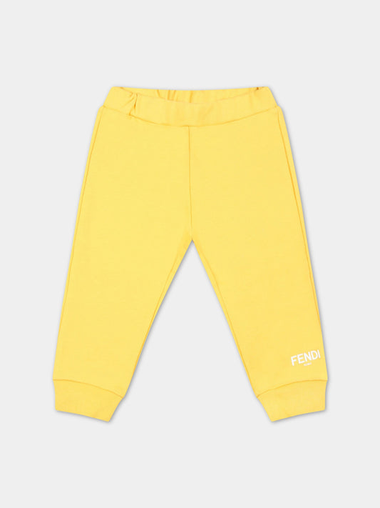 Pantaloni gialli da tuta per neonati con logo bianco,Fendi Kids,BUF070 5V0 F08HW