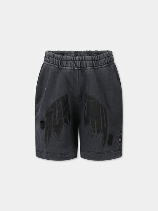 Shorts grigi per bambini con logo e finti strappi,Nununu,NU3757A