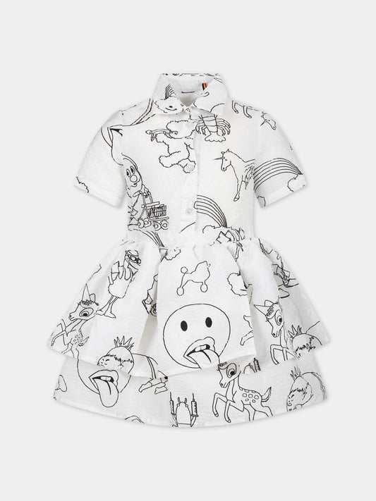 Vestito bianco per bambina con stampe,Caroline Bosmans,SS23 4000 36A 0009B