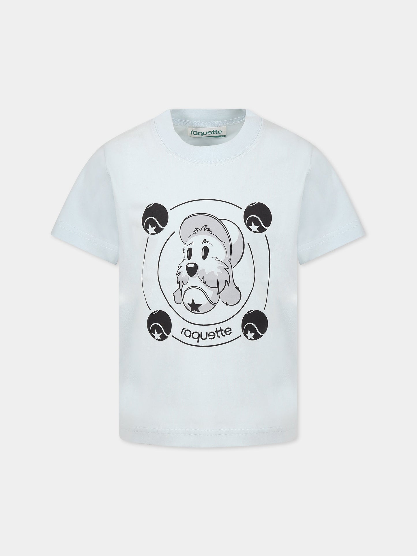 T-shirt celeste per bambini con stampa e logo,Raquette,BAT 001C 78