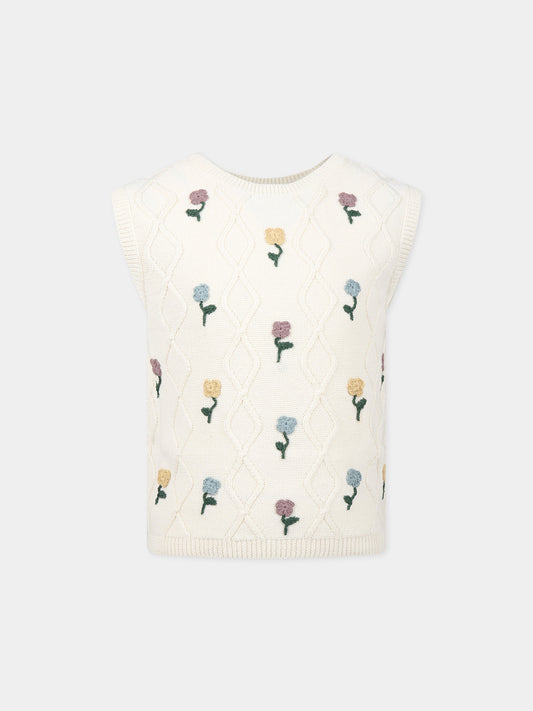 Gilet bianco per bambina con fiori,Coco Au Lait,14COCO2047