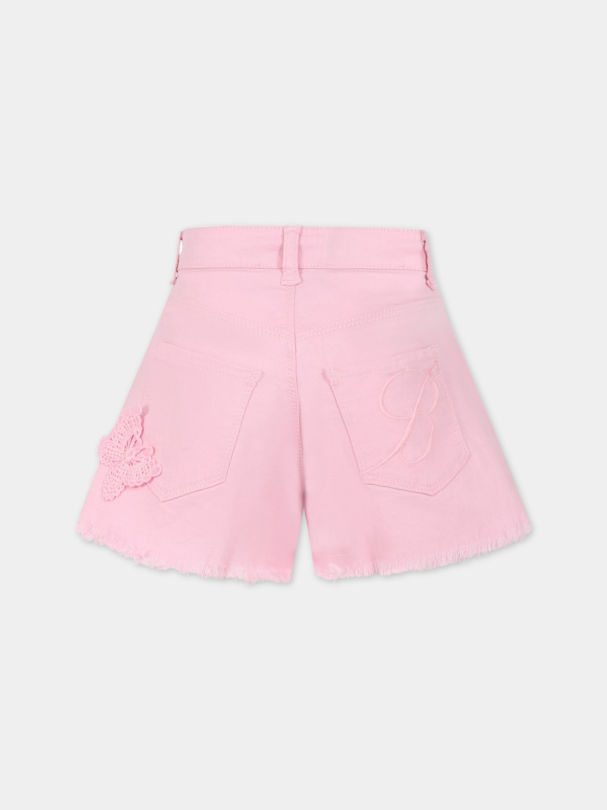Shorts rosa per bambina con logo ricamato,Blumarine Baby,IA3055T4033 X0483