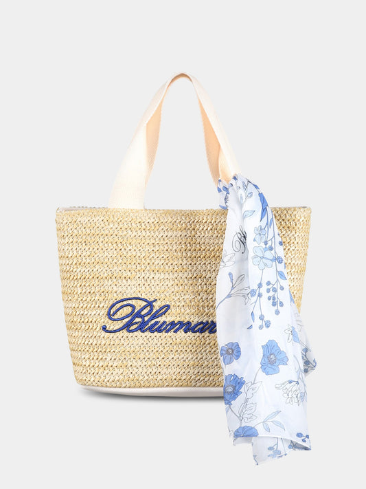 Borsa beige per bambina con logo blu,Blumarine Baby,IA3080T0300 C3268