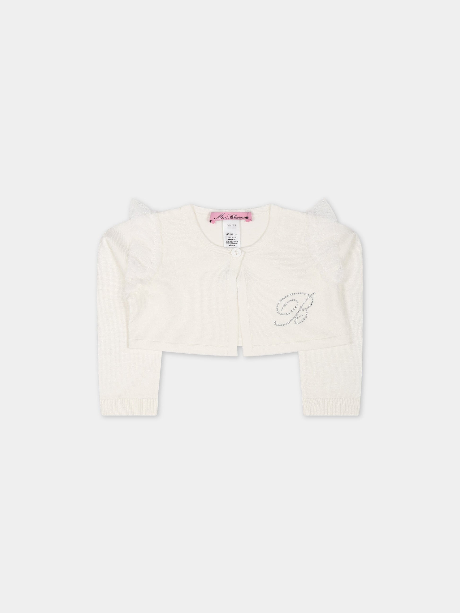 Cardigan bianco per neonata con logo,Blumarine Baby,IA3136MA74M 10602