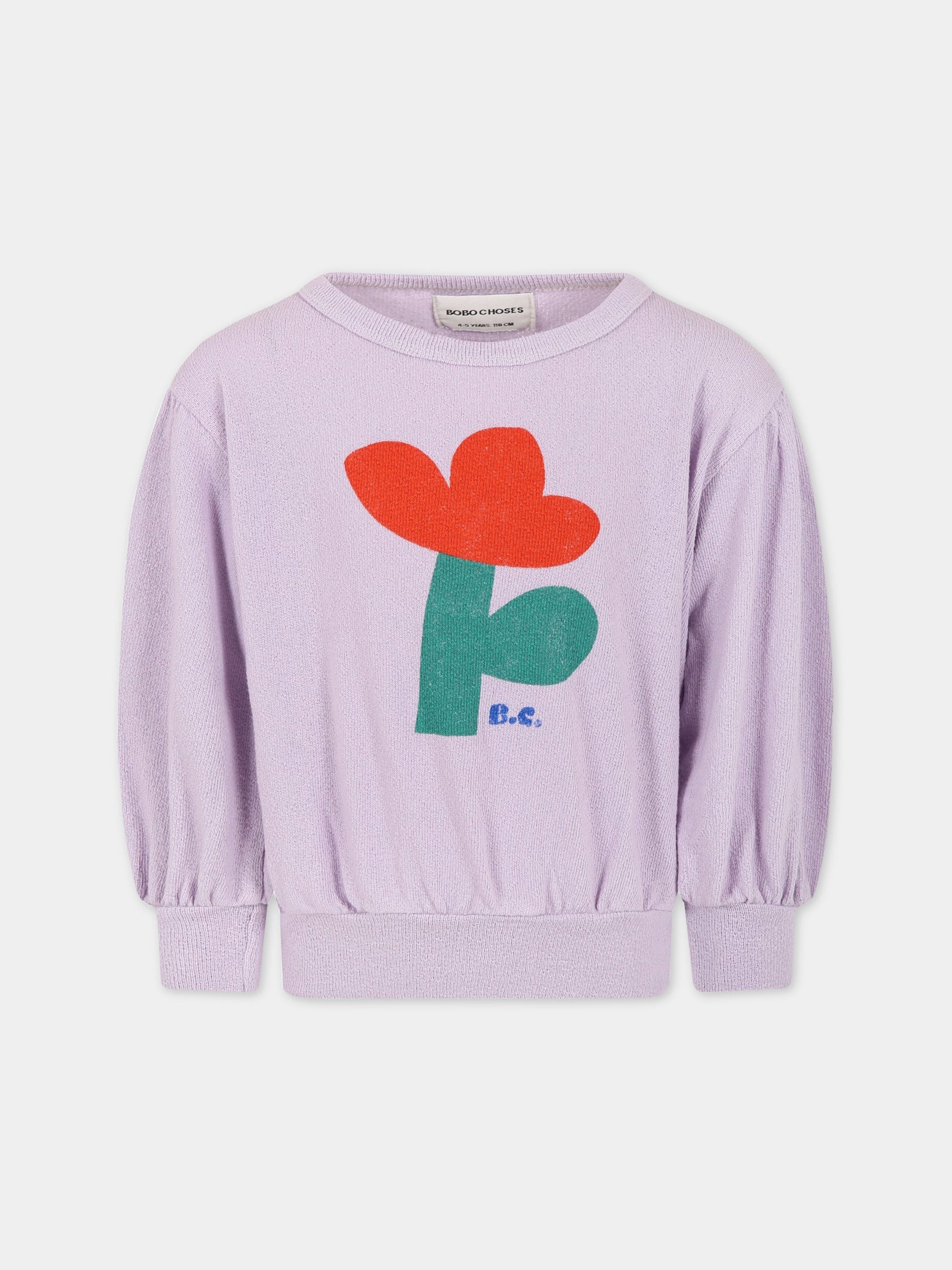 Felpa viola per bambina con logo,Bobo Choses,123AC045