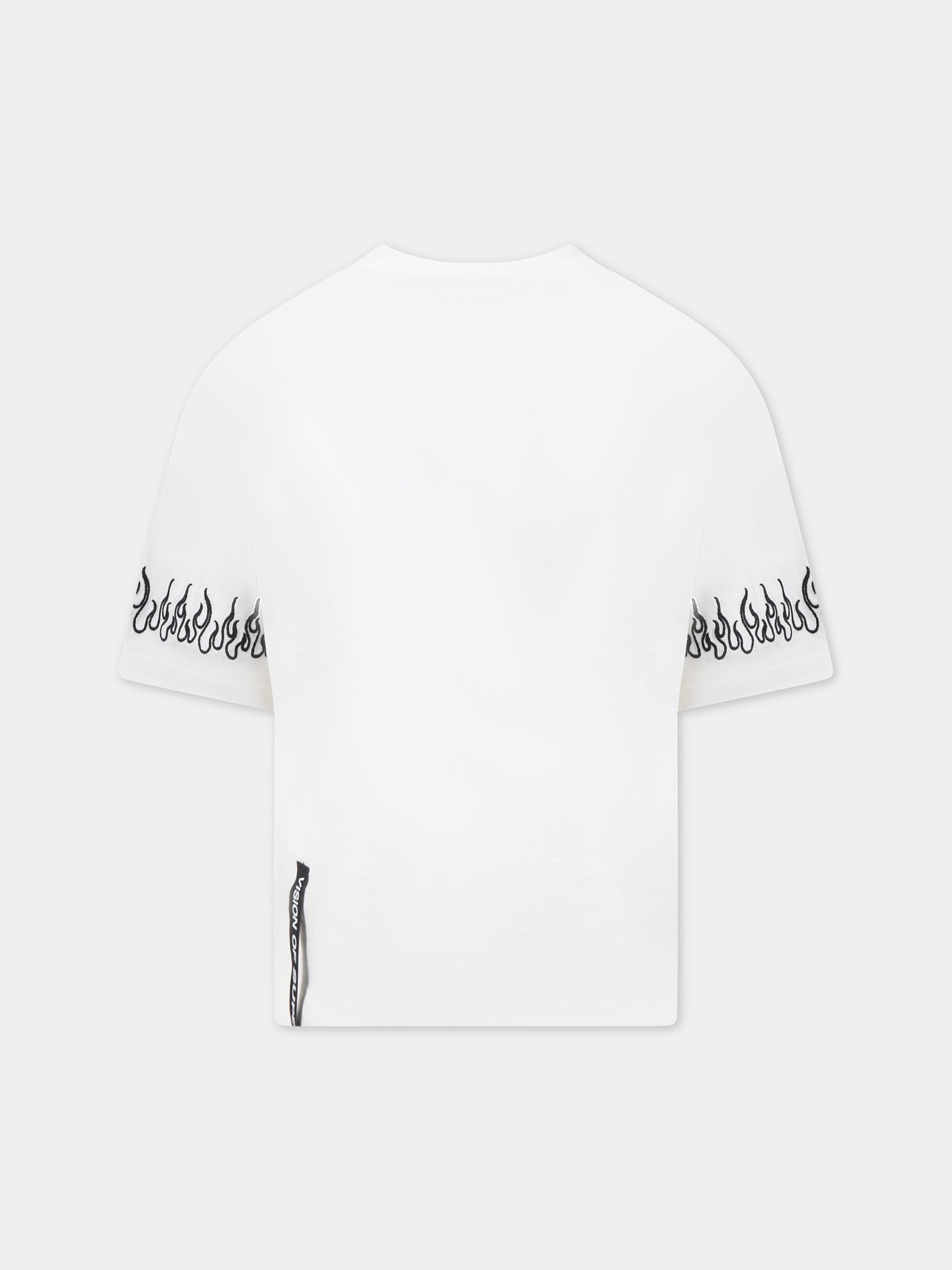 T-shirt bianca per bambino con fiamme e logo,Vision Of Super,TSV3100J BIANCO