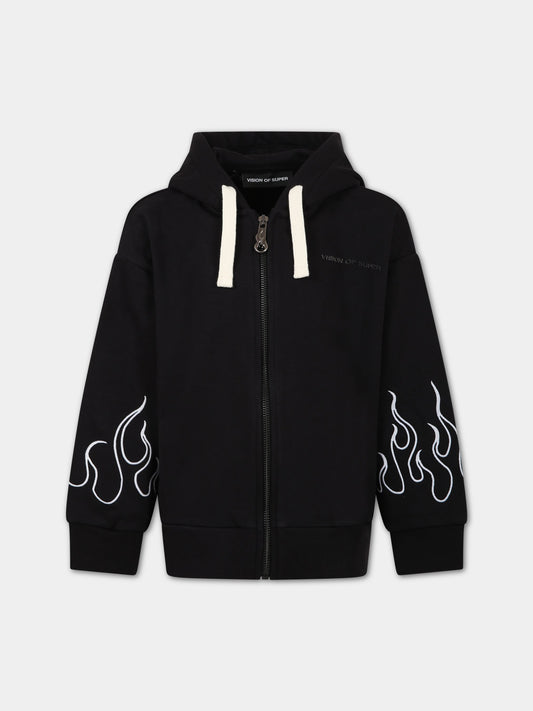 Felpa nera per bambino con fiamme e logo,Vision Of Super,MFV3100J BIANCO