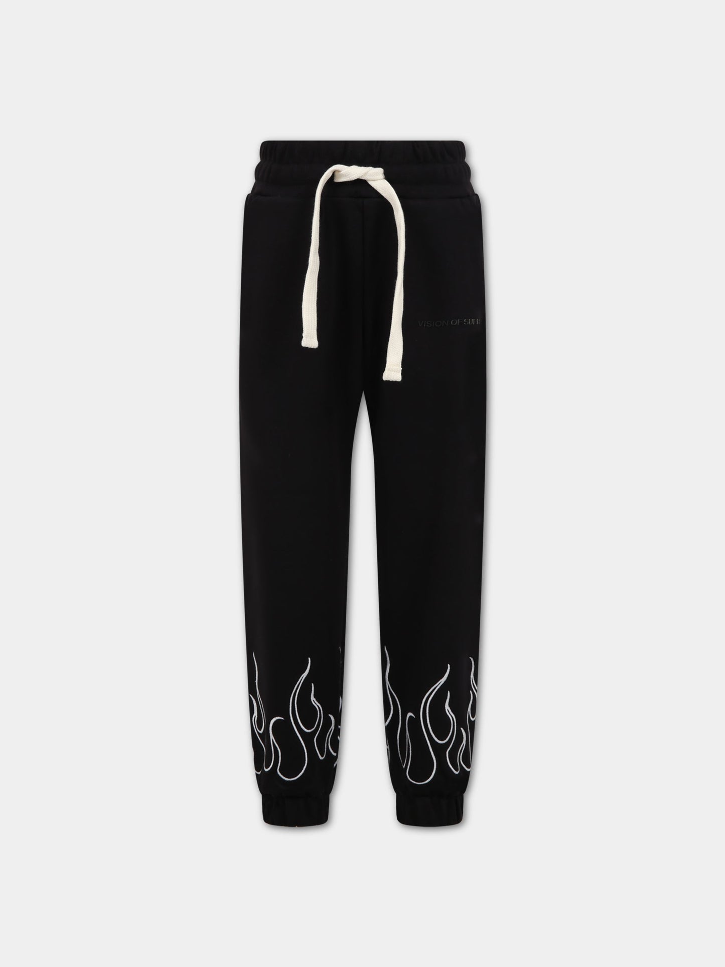 Pantaloni nero per bambino con fiamme e logo,Vision Of Super,PFV3100J BIANCO