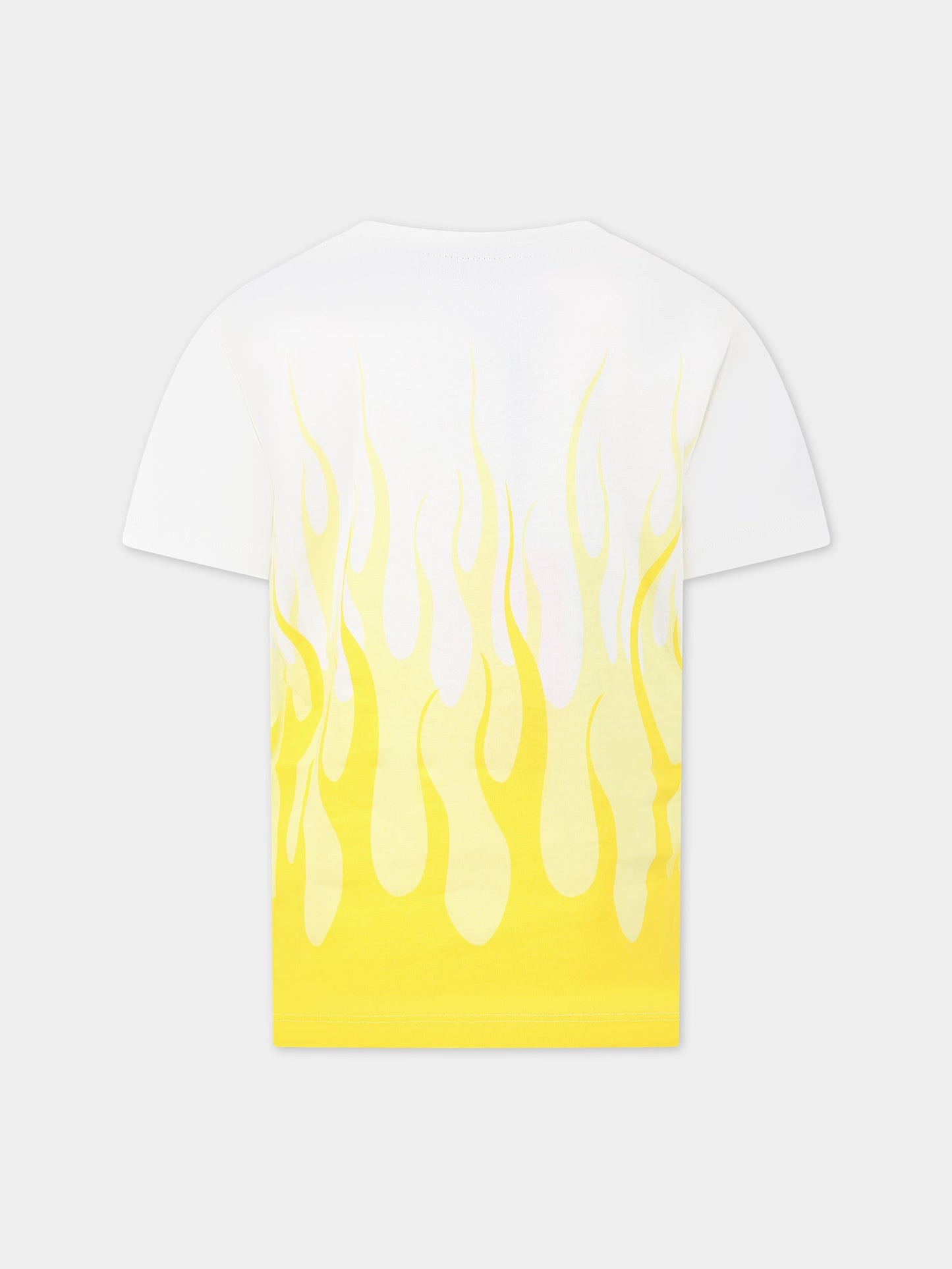 T-shirt bianca per bambino con fiamme gialle e logo,Vision Of Super,TSV3109J GIALLO