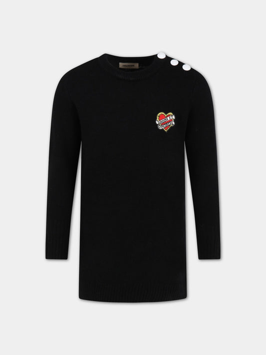 Vestito nero per bambina con scritta,Zadig & Voltaire Kids,X12156 09B