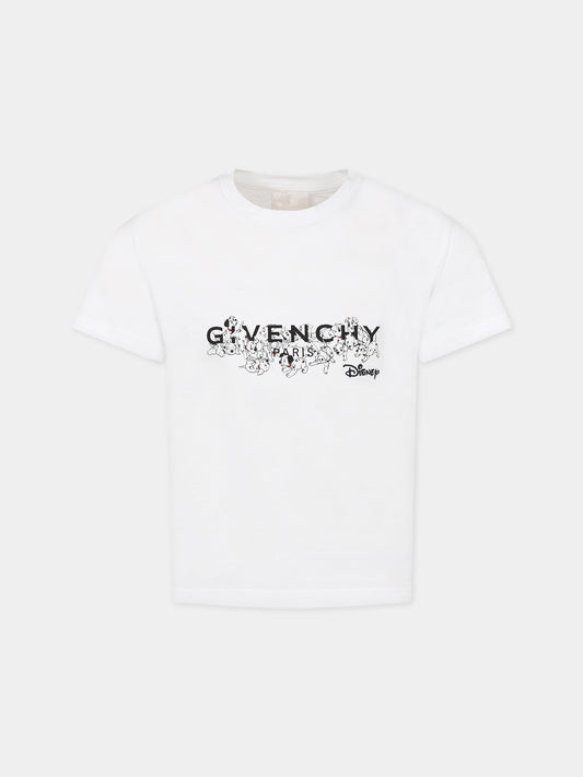 T-shirt bianca per bambina con stampa la carica dei 101 e logo,Givenchy Kids,H15327 10P