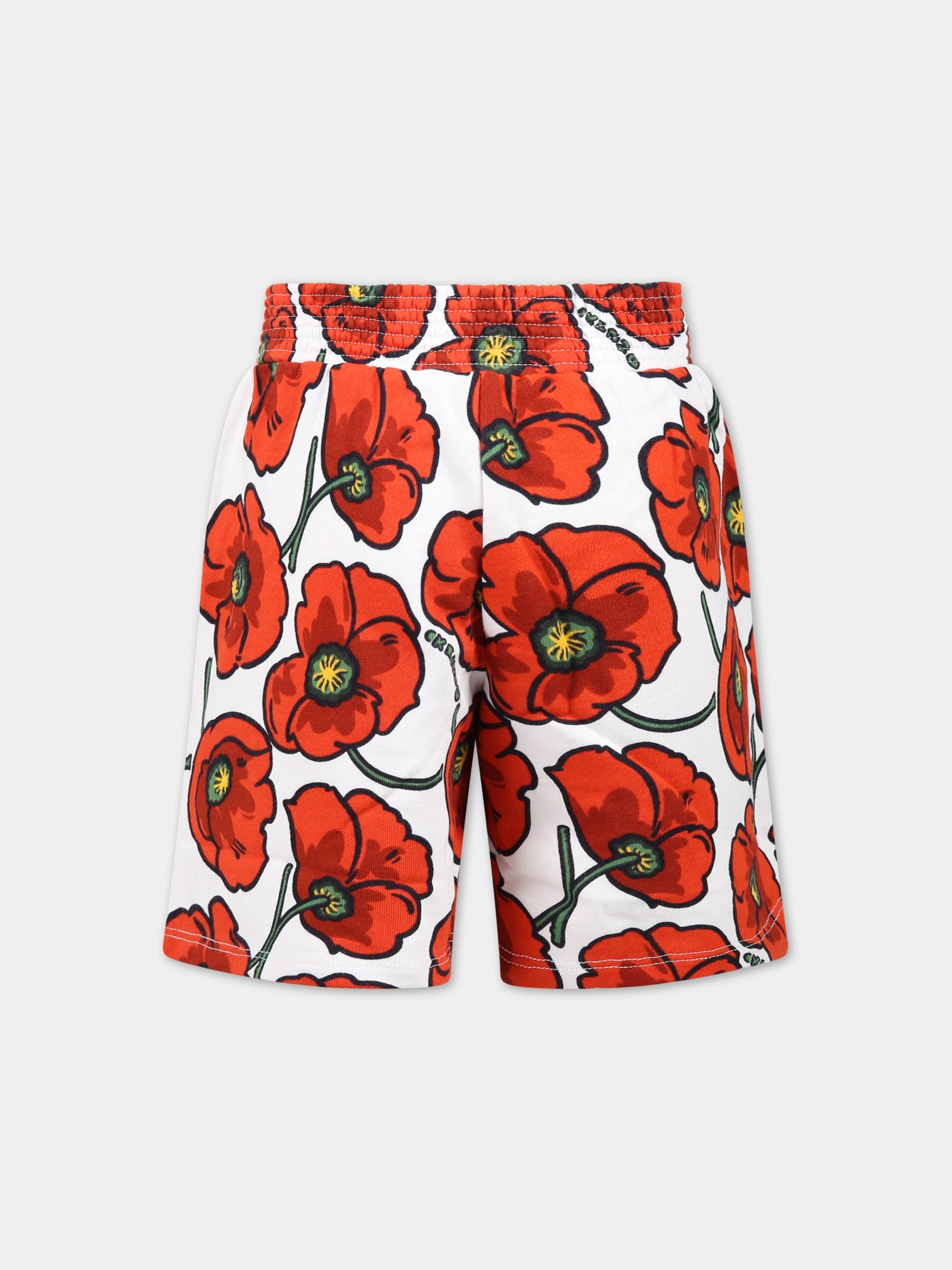 Shorts multicolor per bambina con iconico papavero rosso e logo,Kenzo Kids,K14257 189