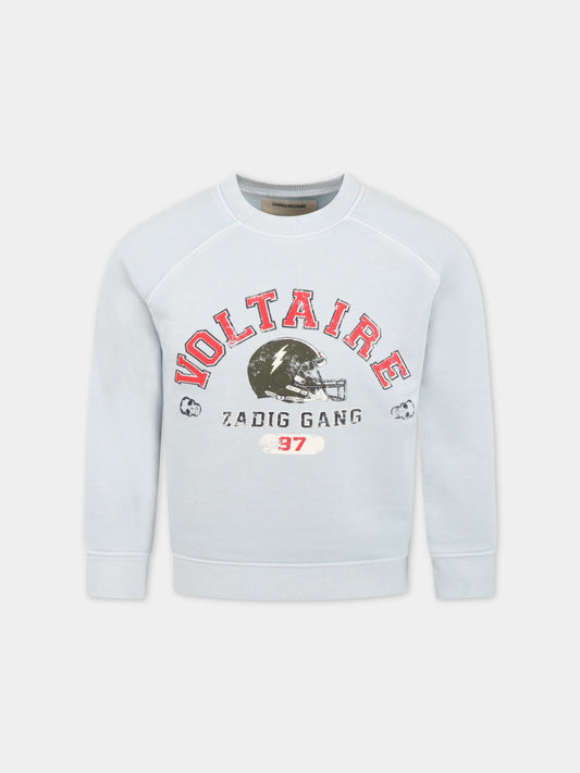 Felpa celeste per bambino con logo,Zadig & Voltaire Kids,X25276 78C