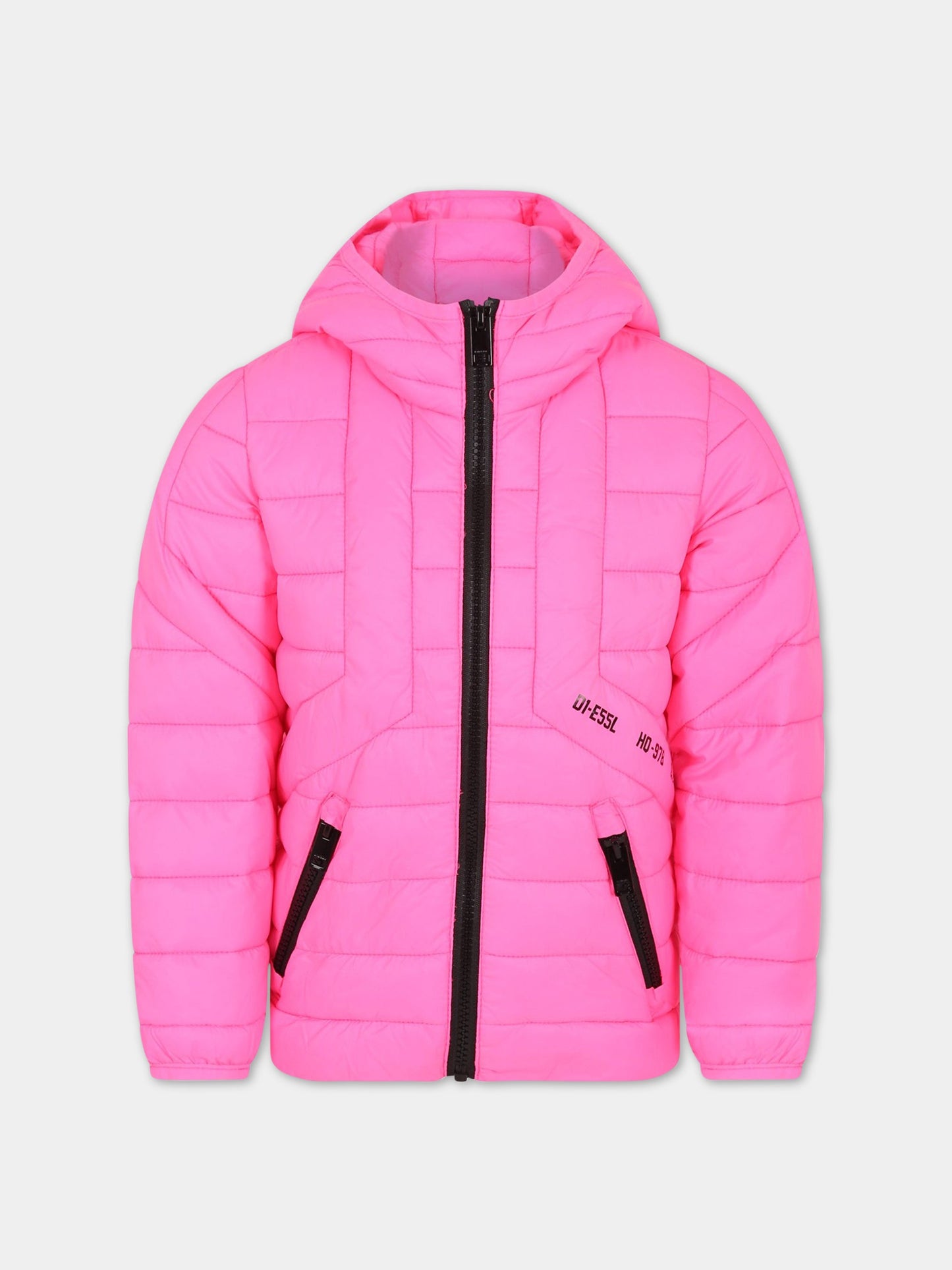 Piumino fucsia per bambina con logo,Diesel,J00223 KXBBF K318