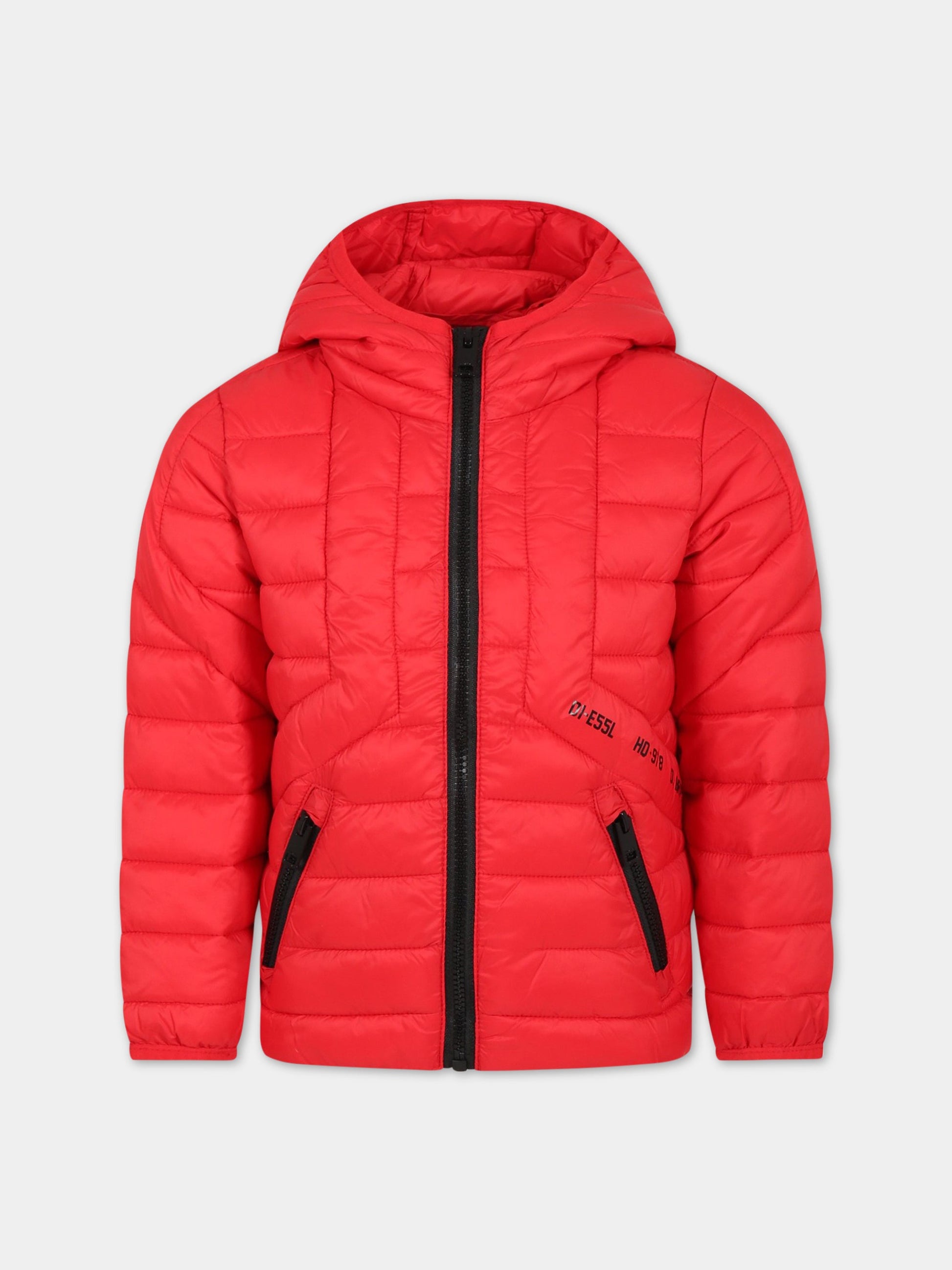 Piumino rosso per bambino con logo,Diesel,J00223 KXBBF K405