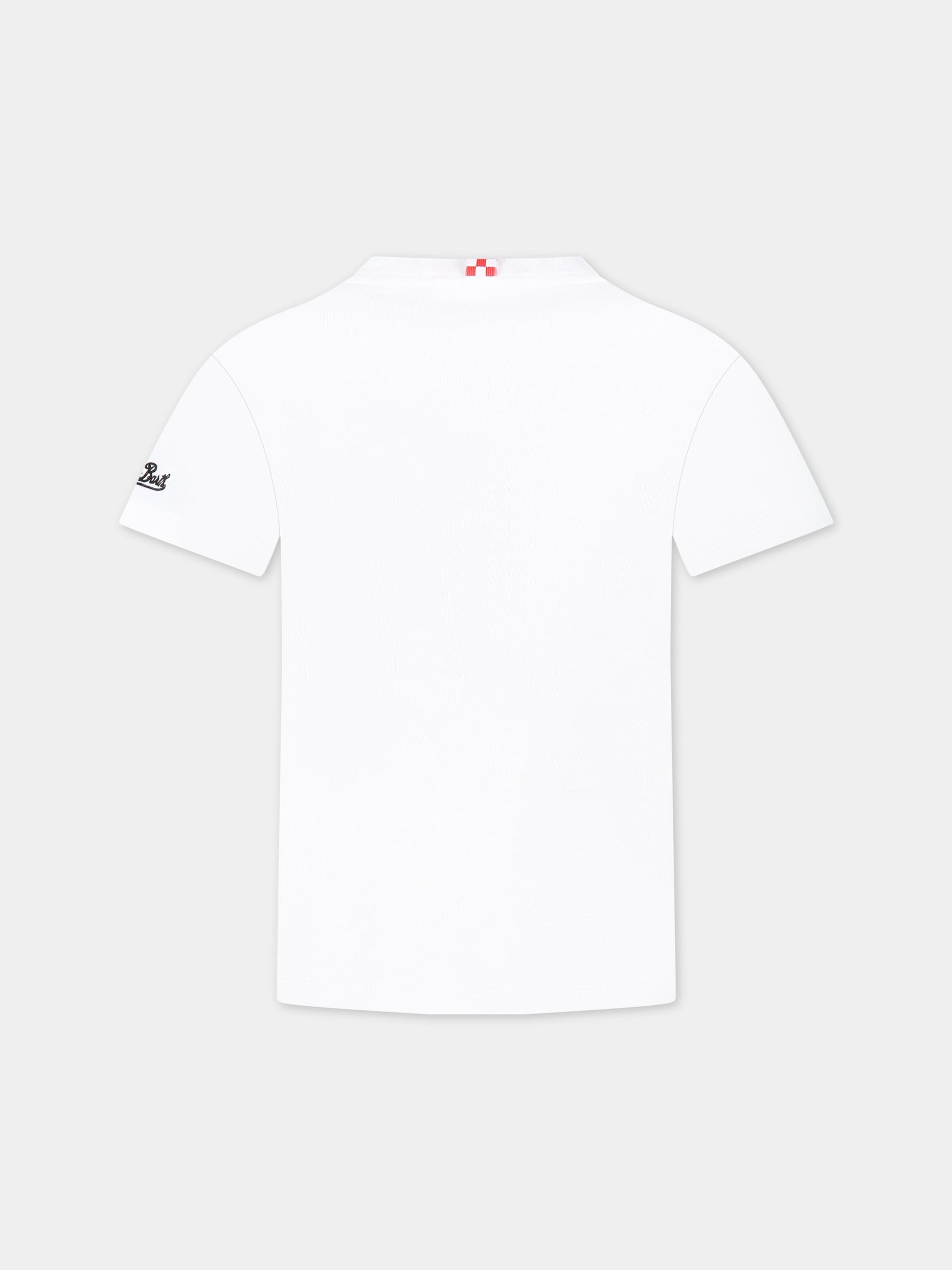 T-shirt bianca per bambino con stampa Puffo, scritta  I hate homework  e logo,Mc2 Saint Barth,TSHIRT BOY SMURF HW 01N