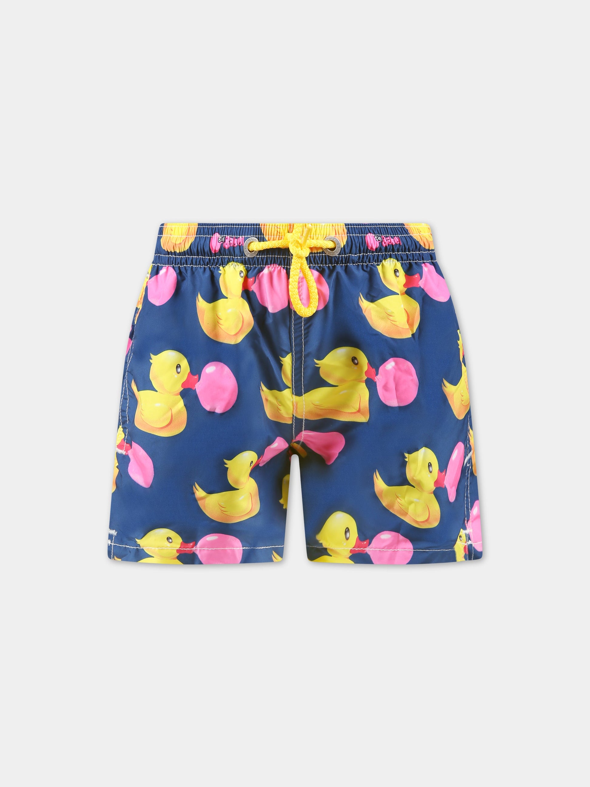 Boxer-mare blu per bambino con stampa Ducky, Big Babol e logo,Mc2 Saint Barth,JEAN LIGHTING DUCKY BIG BABOL 61