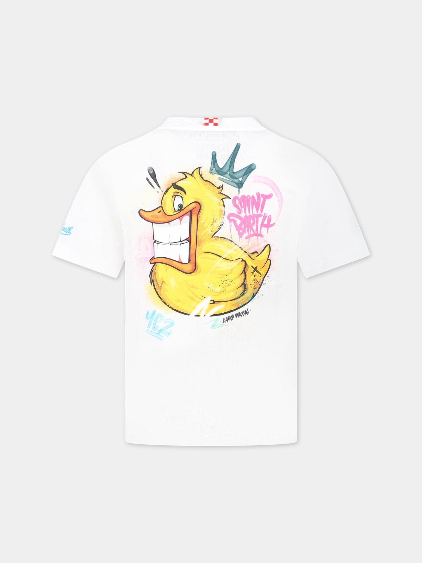 T-shirt bianca per bambino con stampa  Ducky e logo,Mc2 Saint Barth,PORTOFINO JR CPT DUCK 01N