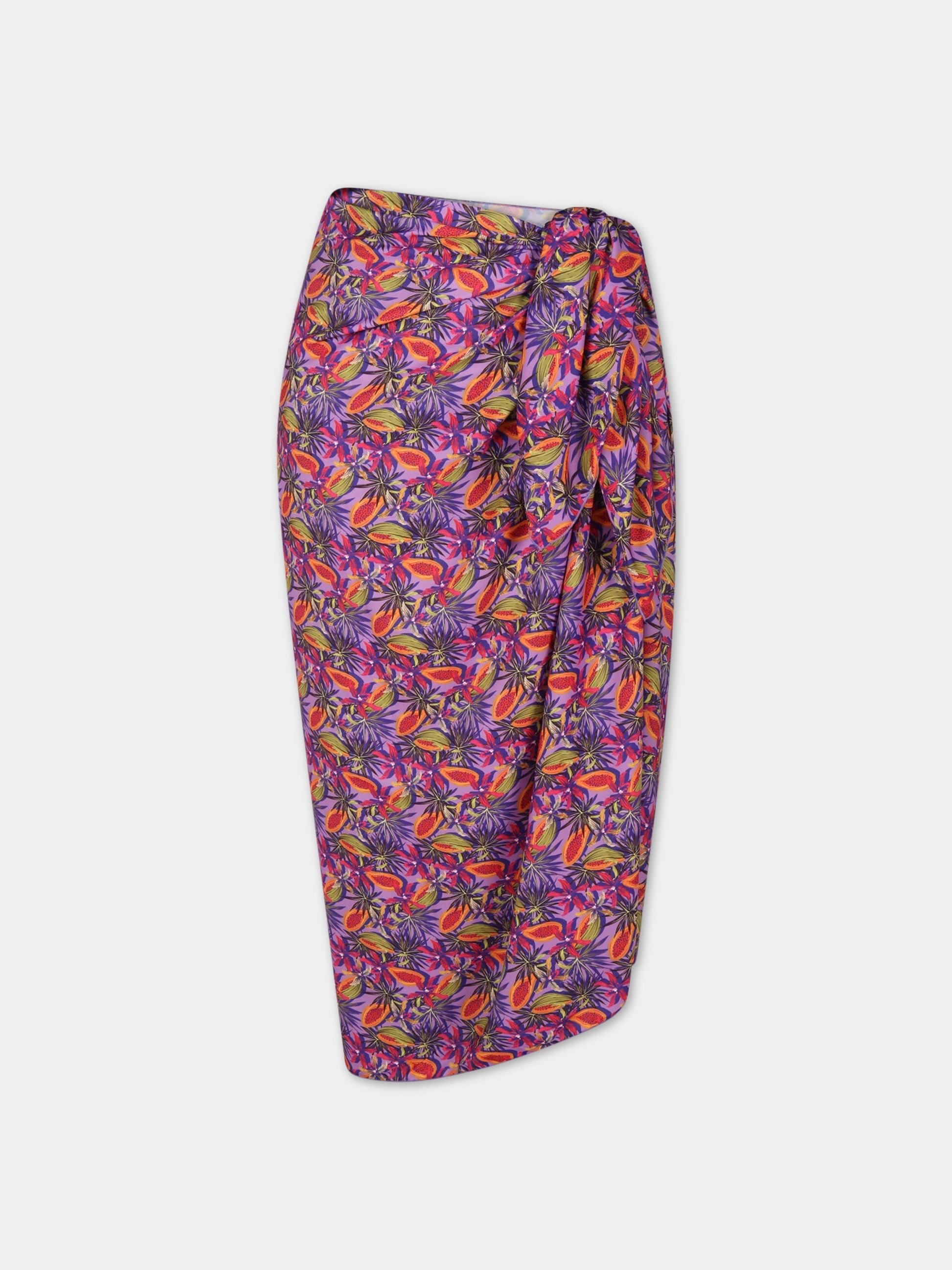 Pareo viola da donna con stampa papaya,Matineè,DM4008 ALEXANDRA PAPAYA VIOLA